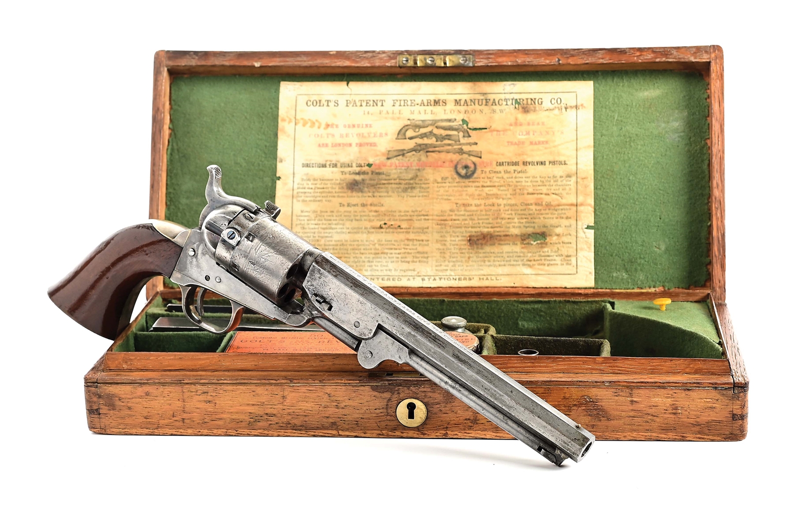 (A) CASED COLT MODEL 1851 THUER CONVERSION SINGLE ACTION REVOLVER.