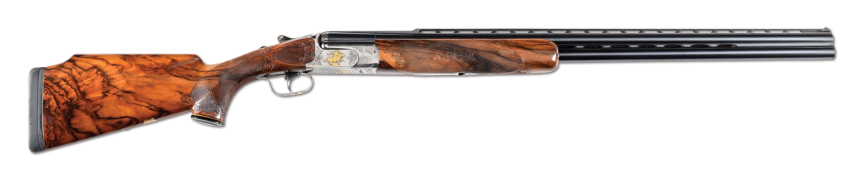 (M) STUNNING PERAZZI MX8 "THE BUFFALO BILL GUN" OVER/UNDER 12 GAUGE SHOTGUN WITH ENGRAVING AND GOLDWORK, SIGNED BY GINO CARGNEL.