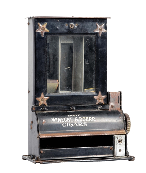 GRISWOLD MATCH VENDING MACHINE ADVERTISING "SMOKE WINECKE & DOERR CIGARS".