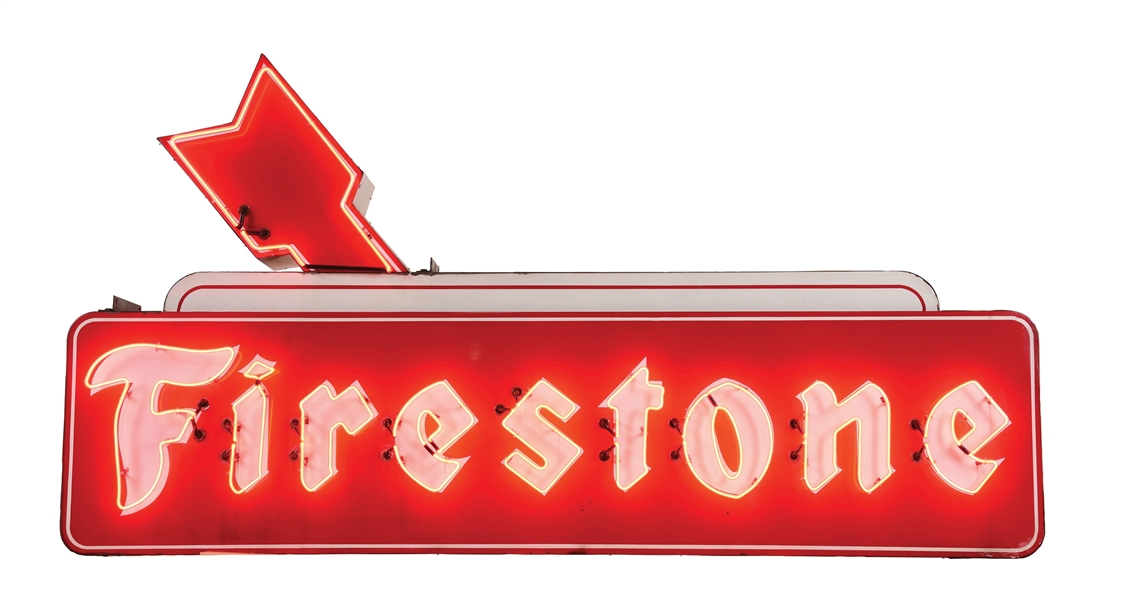 FIRESTONE TIRES PORCELAIN NEON SERVICE STATION SIGN.