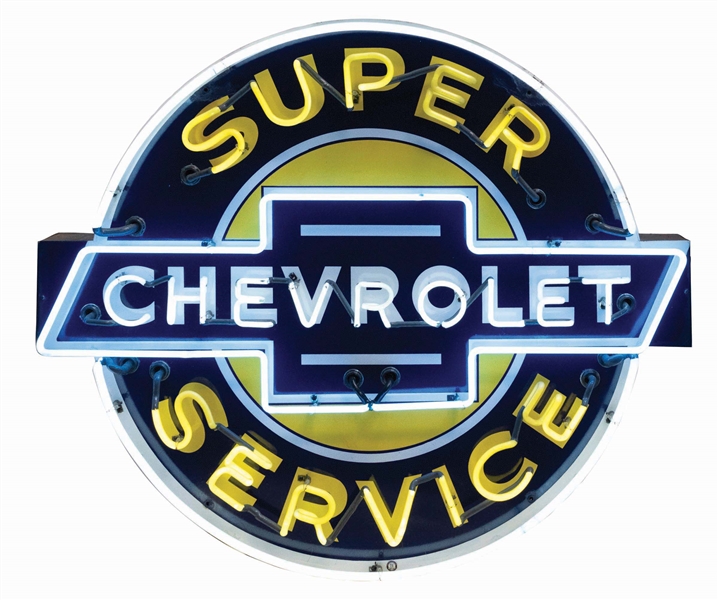 CHEVROLET SUPER SERVICE PORCELAIN SIGN W/ ADDED NEON. 