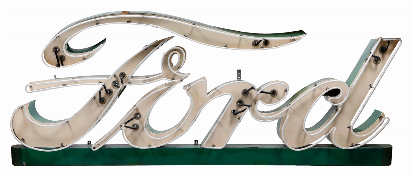 OUTSTANDING & RARE FORD PORCELAIN SCRIPT THREE DIMENSIONAL NEON SIGN.