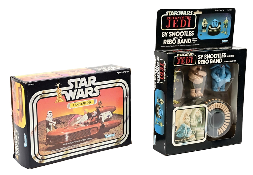 LOT OF 2: SEALED STAR WARS LAND SPEEDER & SEALED ROTJ SY SNOOTLES AND THE REBO BAND.
