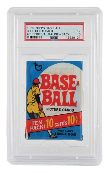 1969 TOPPS BASEBALL 5TH SERIES BLUE CELLO PACK WITH AL KALINE - PSA 5.