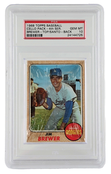 1968 TOPPS BASEBALL 4TH SERIES CELLO PACK WITH RON SANTO - PSA 10.