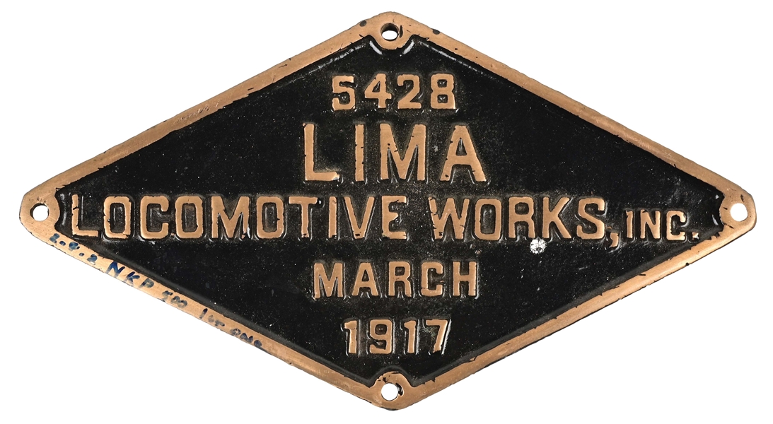 STEAM LOCOMOTIVE BUILDERS PLATE.