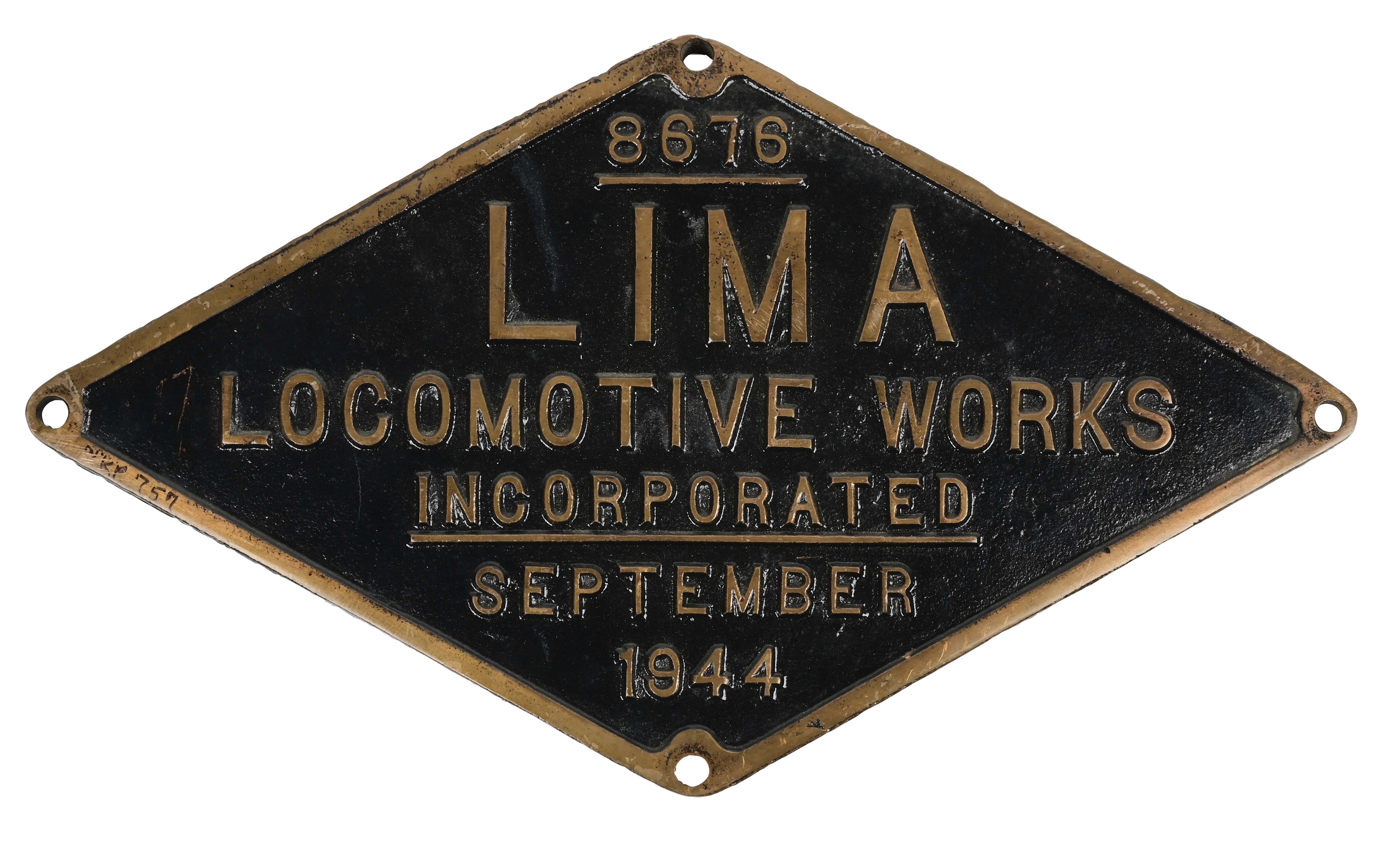 Builders Plate Lot Detail - STEAM LOCOMOTIVE BUILDER'S PLATE.