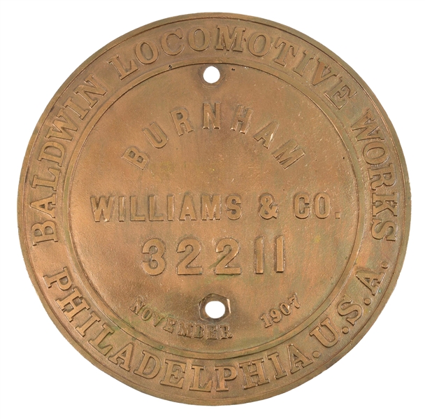 STEAM LOCOMOTIVE BUILDERS PLATE.