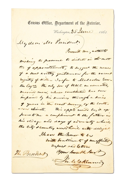LETTER OF RECOMMENDATION DOCKETED IN LINCOLN’S HAND.