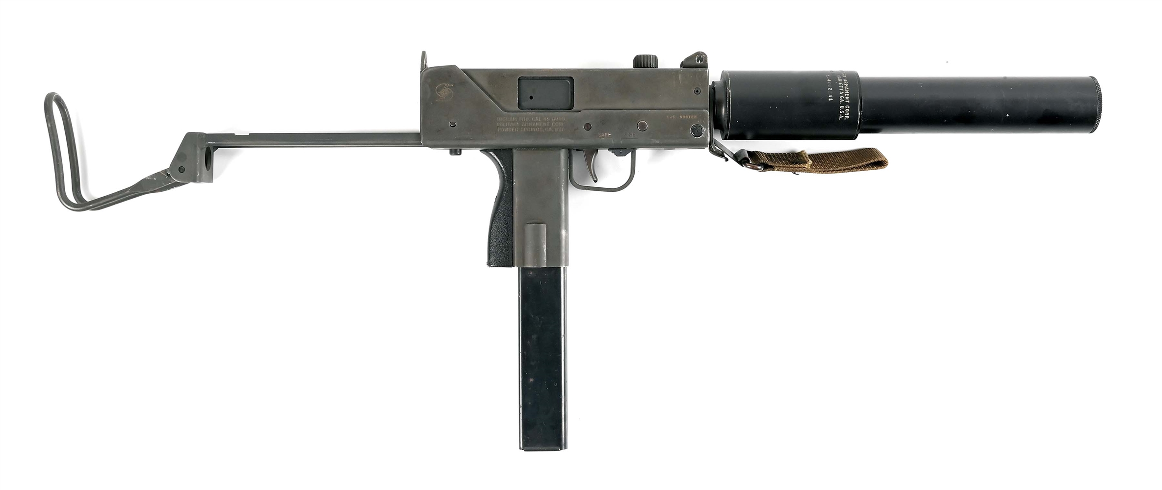 (N) POWDER SPRINGS INGRAM M10 SUBMACHINE GUN WITH MAC SILENCER & UNUSUAL "US" MARKING (FULLY TRANSFERABLE).