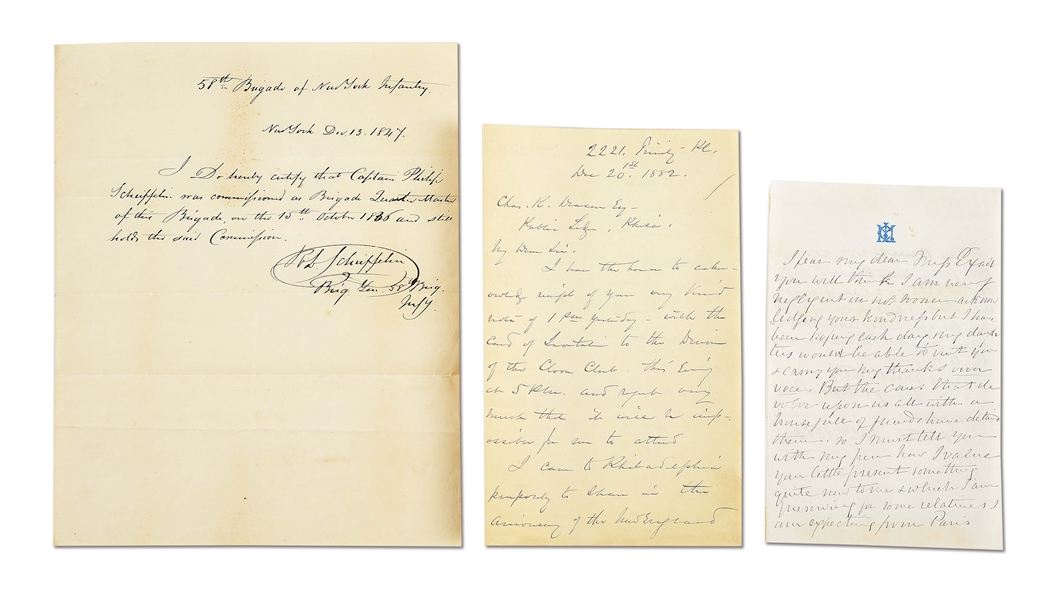 LOT OF 3: MEXICAN WAR LETTER, GENERAL SHERMAN SIGNED LETTER, AND MARY CURTIS LEE SIGNED LETTER.