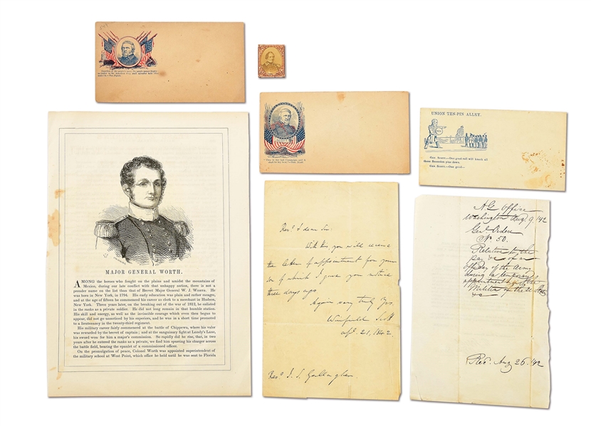 LOT OF EPHEMERA INCLUDING SIGNED LETTER FROM WINFIELD SCOTT.