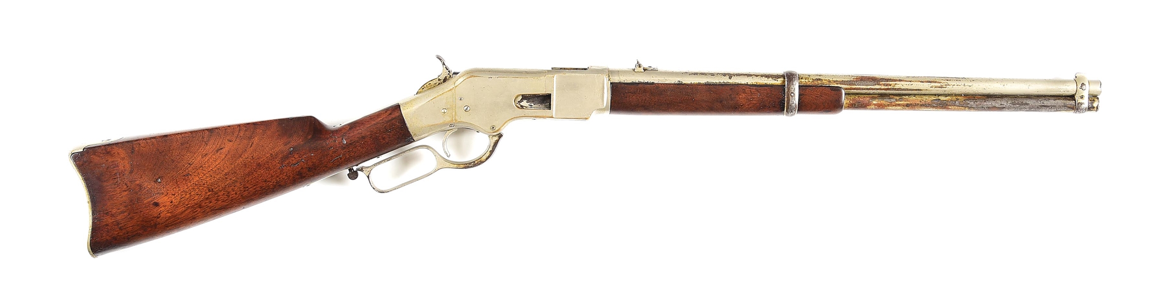 (A) WINCHESTER MODEL 1866 LEVER ACTION CARBINE CONVERTED TO CENTERFIRE.