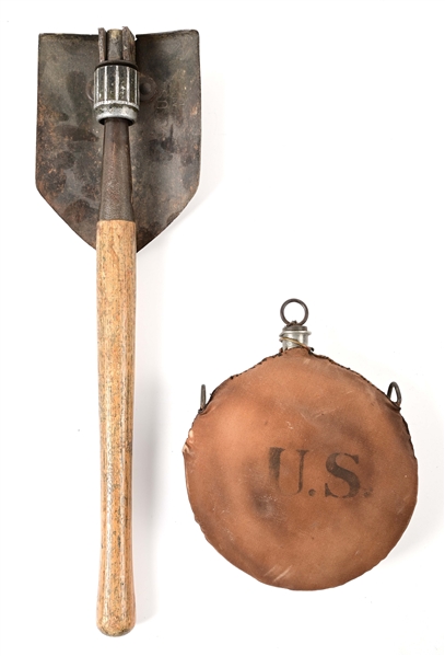 LOT OF 2: US CANTEEN AND TRENCH SHOVEL.