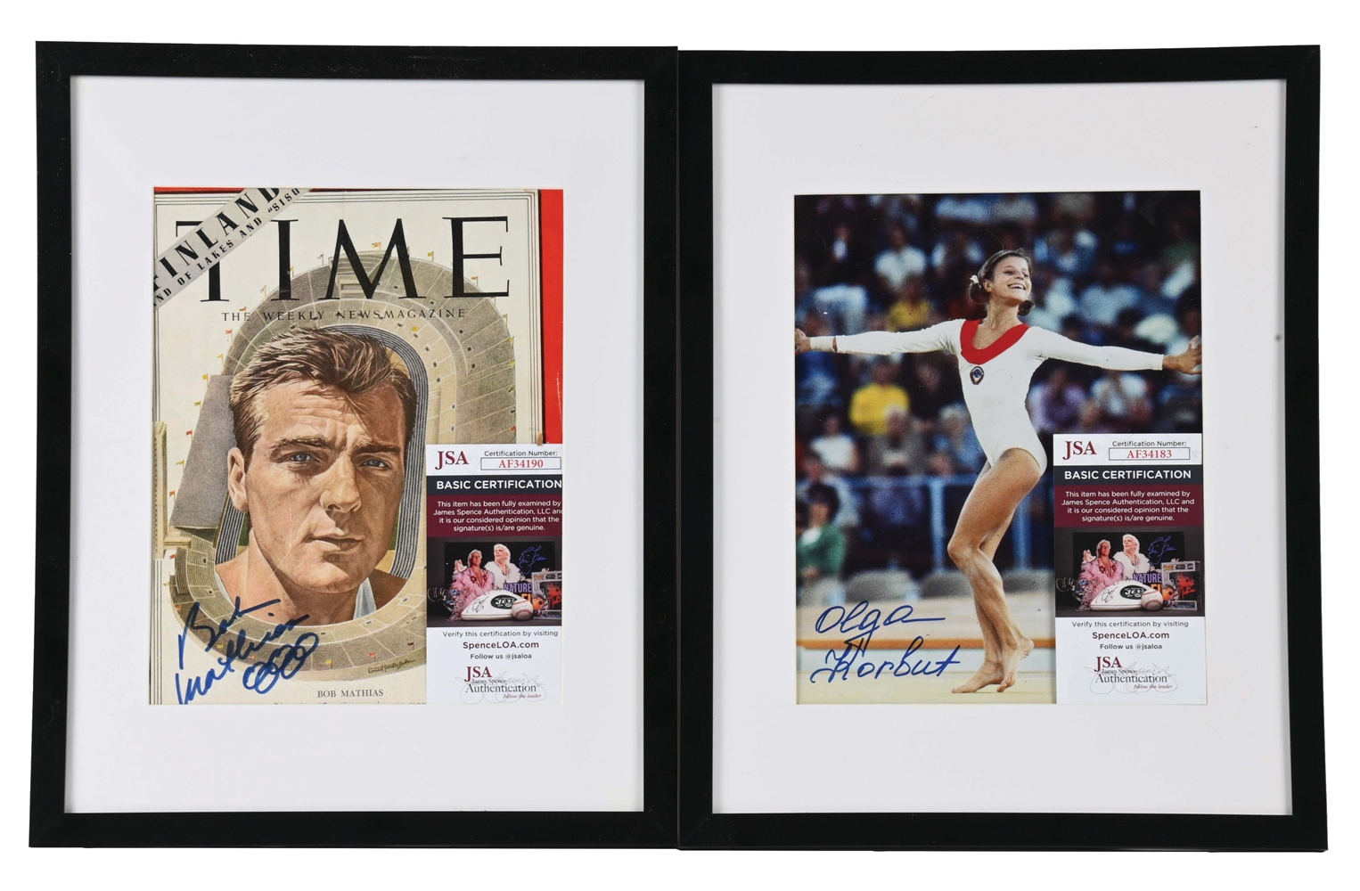 LOT OF 2: AUTOGRAPHED OLYMPIC GOLD MEDALIST ITEMS.