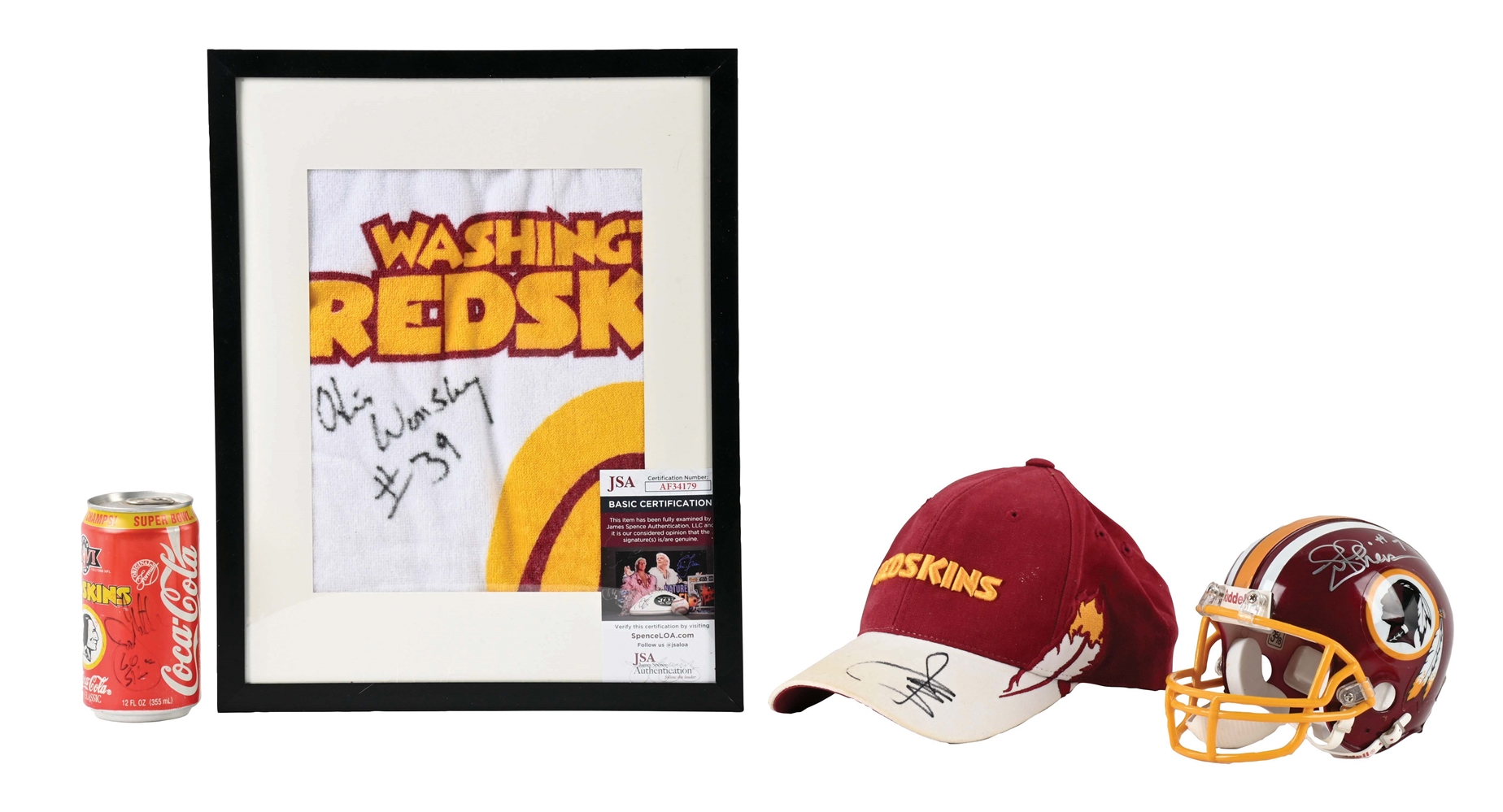 LOT OF 4: AUTOGRAPHED REDSKINS FOOTBALL ITEMS.