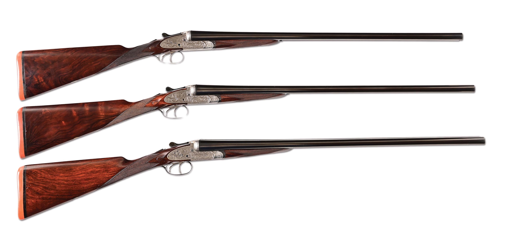 (C) A TRIO OF CHARLES HELLIS MARK OVER SIDE BY SIDE SHOTGUNS IN A LUGGAGE TRUNK MARKED FOR HILBOROUGH HALL.