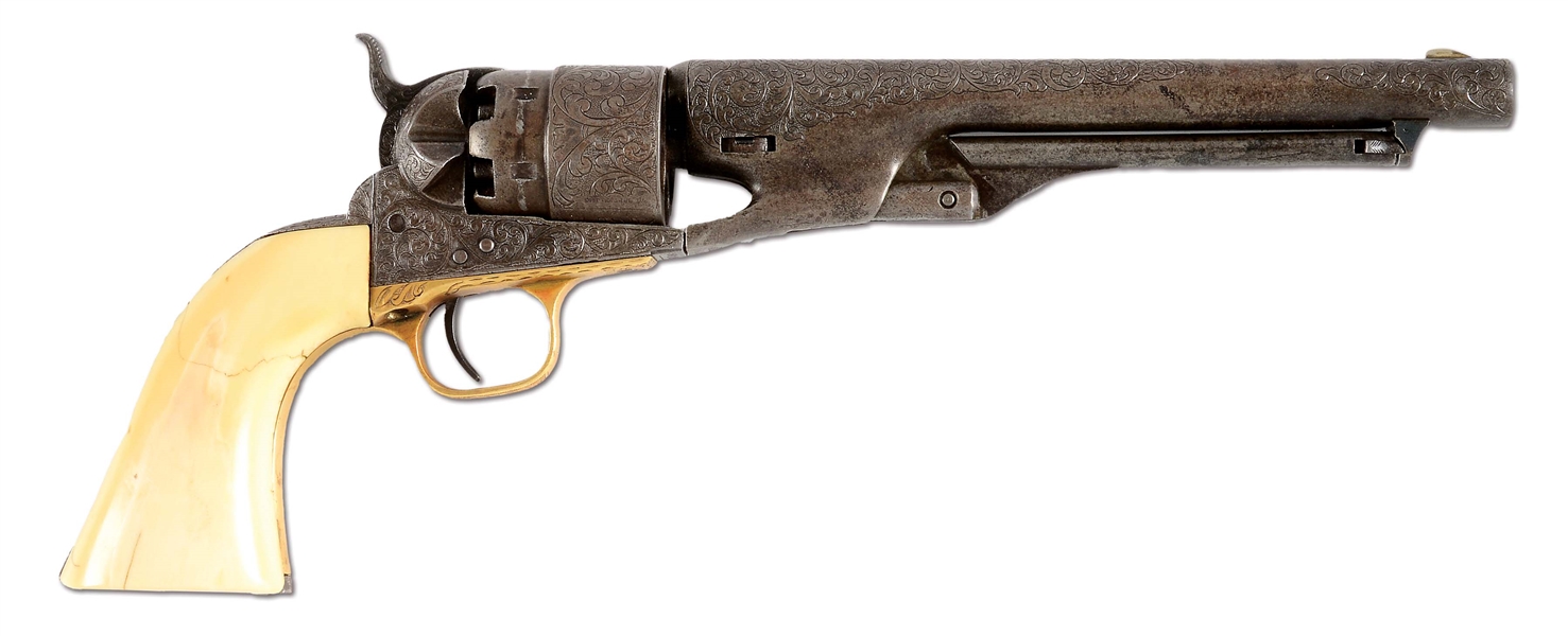 (A) COLT 1860 ARMY MASTER ENGRAVED WITH IVORY GRIPS.