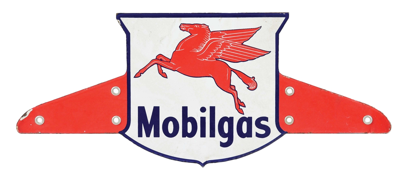 RARE MOBILGAS PORCELAIN DELIVERY TRUCK TOPPER SIGN W/ PEGASUS GRAPHIC. 