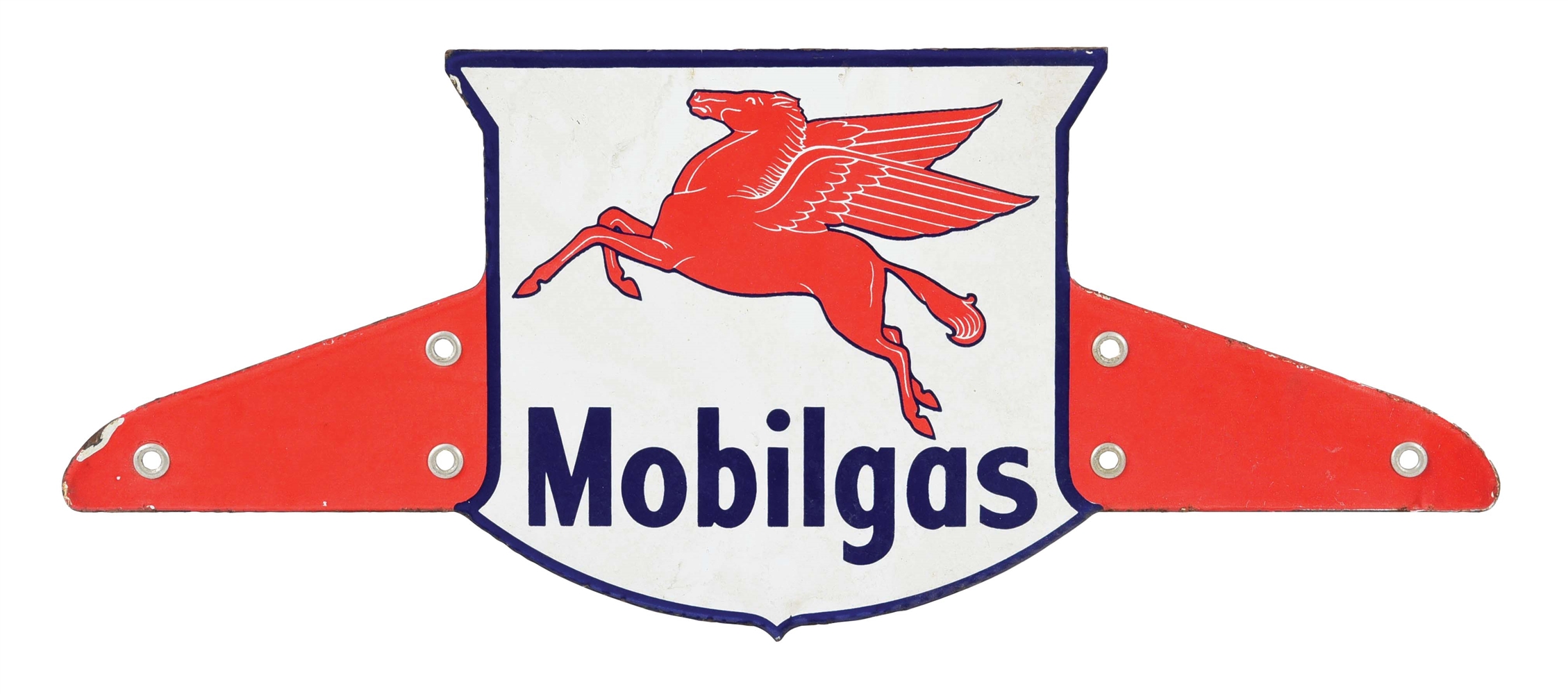 RARE MOBILGAS PORCELAIN DELIVERY TRUCK TOPPER SIGN W/ PEGASUS GRAPHIC. 
