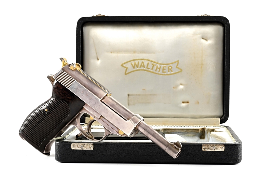 (C) SPECTACULAR CASED, GOLD & SILVER PLATED, WALTHER "AC/43" CODE P.38 SEMI-AUTOMATIC PISTOL PRESENTED TO LUFTWAFFE ACE MAJOR KURT BUHLIGER FOR HIS BIRTHDAY.