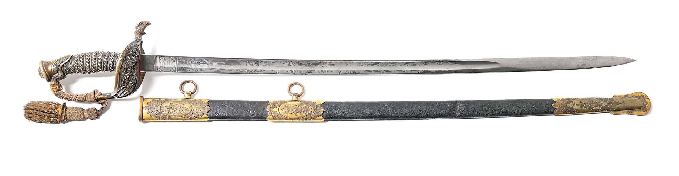 CIVIL WAR MODEL 1850 FOOT OFFICERS PRESENTATION SWORD OF LT. WILLIAM H. WRIGHT, AWARDED FOR SERVICE IN THE GETTYSBURG CAMPAIGN.