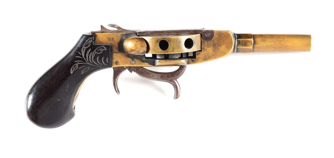 (A) A SCARCE TURRET PISTOL WITH TOP STRAP MARKED FOR COCHRANS PATENT.