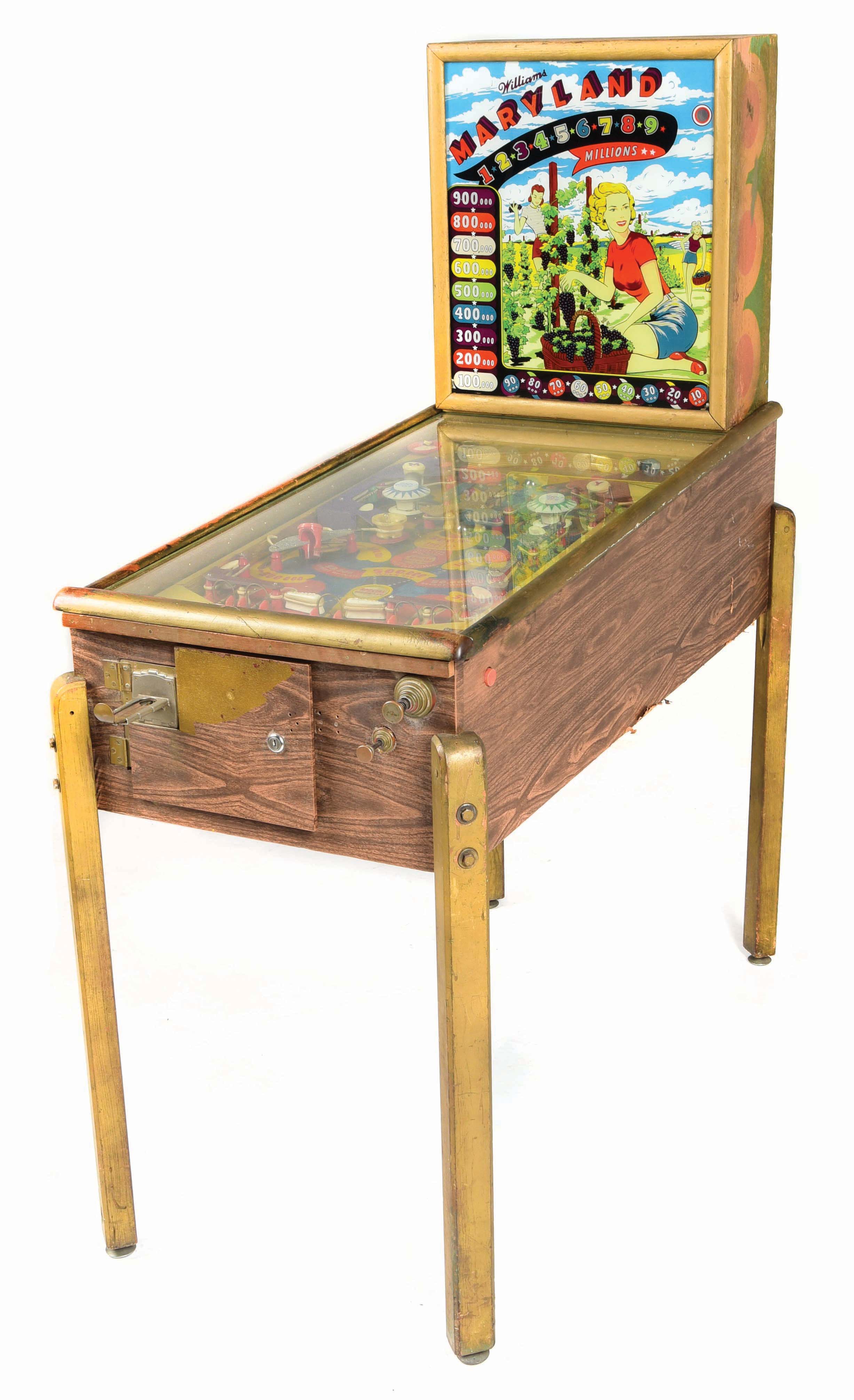 Pinball Machine With Rails Lot Detail - 1949 WILLIAMS MARYLAND MILLIONS WOOD RAIL PINBALL MACHINE.