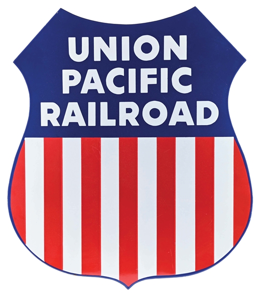 UNION PACIFIC RAILROAD PORCELAIN SHIELD SIGN.