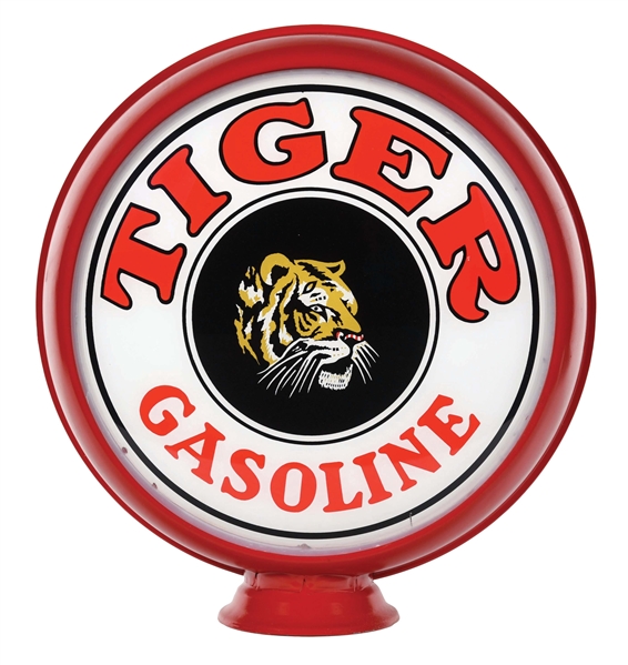 RARE & OUTSTANDING TIGER GASOLINE 15" SINGLE GLOBE LENS ON METAL HIGH PROFILE BODY. 