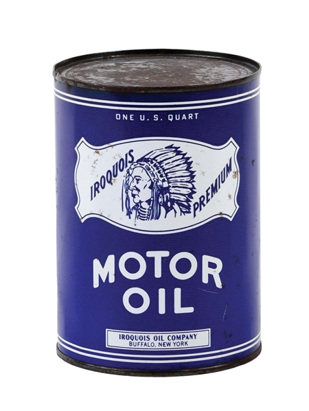 IROQUOIS PREMIUM MOTOR OIL ONE QUART CAN W/ NATIVE AMERICAN GRAPHIC. 
