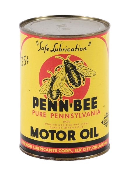 PENN BEE MOTOR OIL ONE QUART CAN W/ BEE GRAPHIC. 