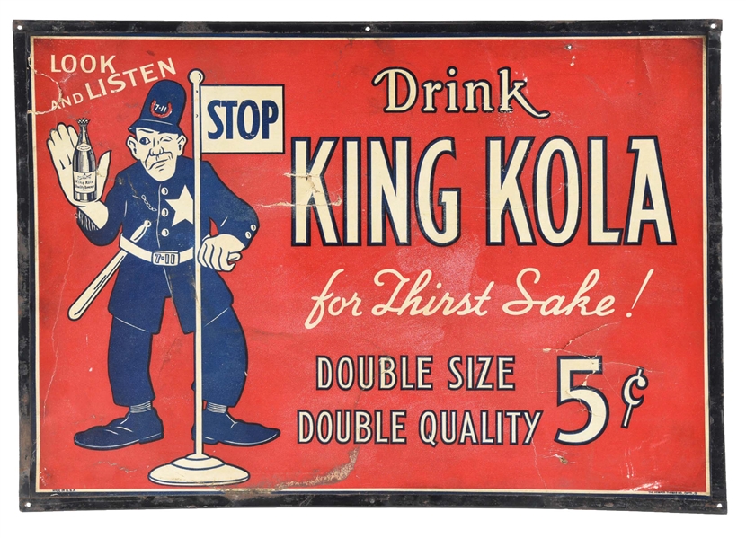 DRINK KING KOLA KEMPER-THOMAS SIGN W/ CROSSING GUARD GRAPHIC.