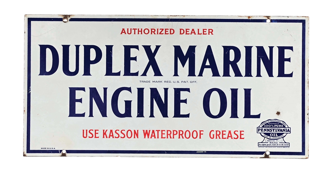 DUPLEX MARINE ENGINE OIL PORCELAIN SIGN.