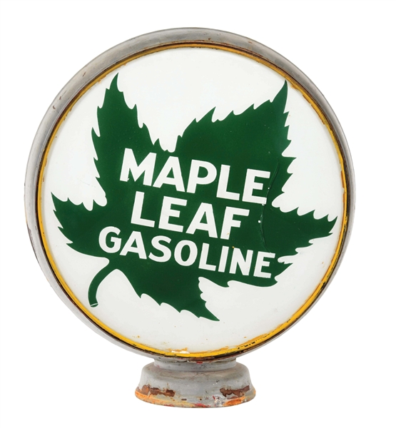 MAPLE LEAF GASOLINE 15" SINGLE GLOBE LENS ON ORIGINAL LOW PROFILE METAL BODY. 