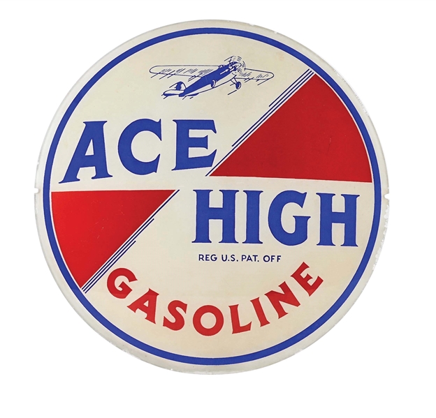RARE ACE HIGH GASOLINE 13.5" SINGLE LENS W/ AIRPLANE GRAPHIC. 