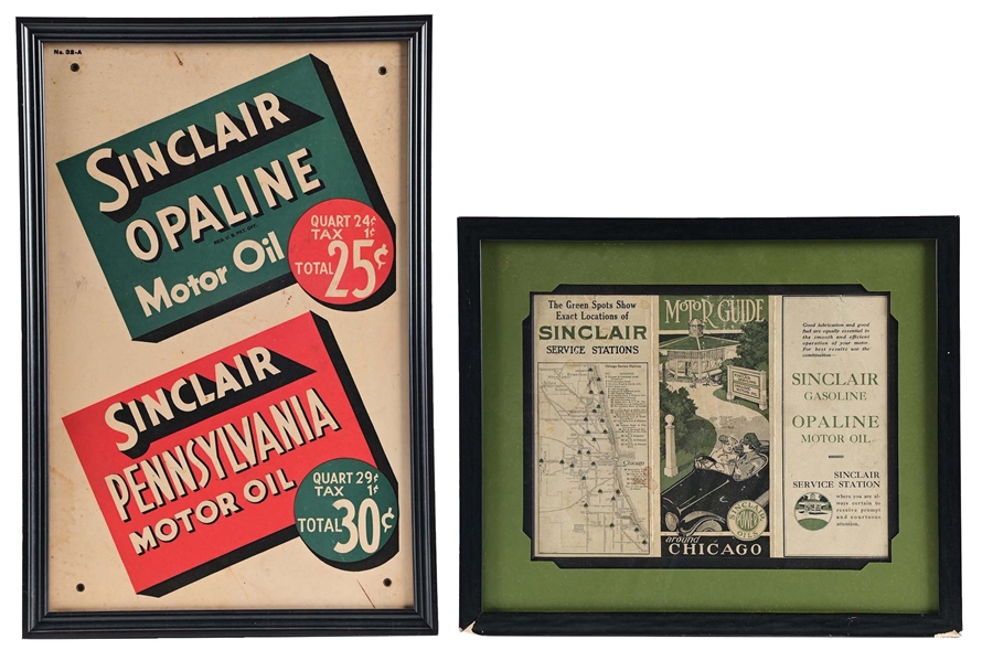 COLLECTION OF 2 FRAMED SINCLAIR OPALINE ADVERTISEMENTS.