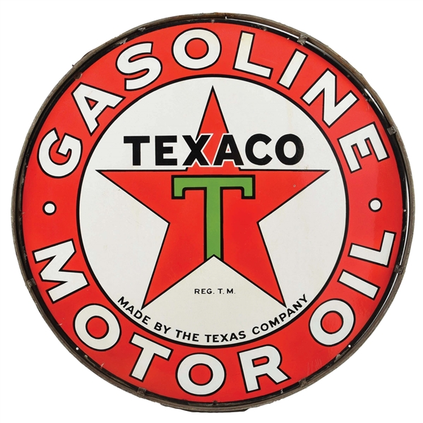 Lot Detail - TEXACO GASOLINE & MOTOR OIL PORCELAIN SERVICE STATION SIGN ...
