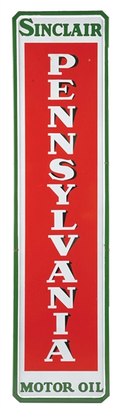 SINCLAIR PENNSYLVANIA MOTOR OIL PORCELAIN SIGN.