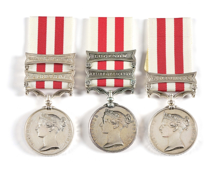 LOT OF 3: NAMED BRITISH INDIAN MUTINY MEDALS.