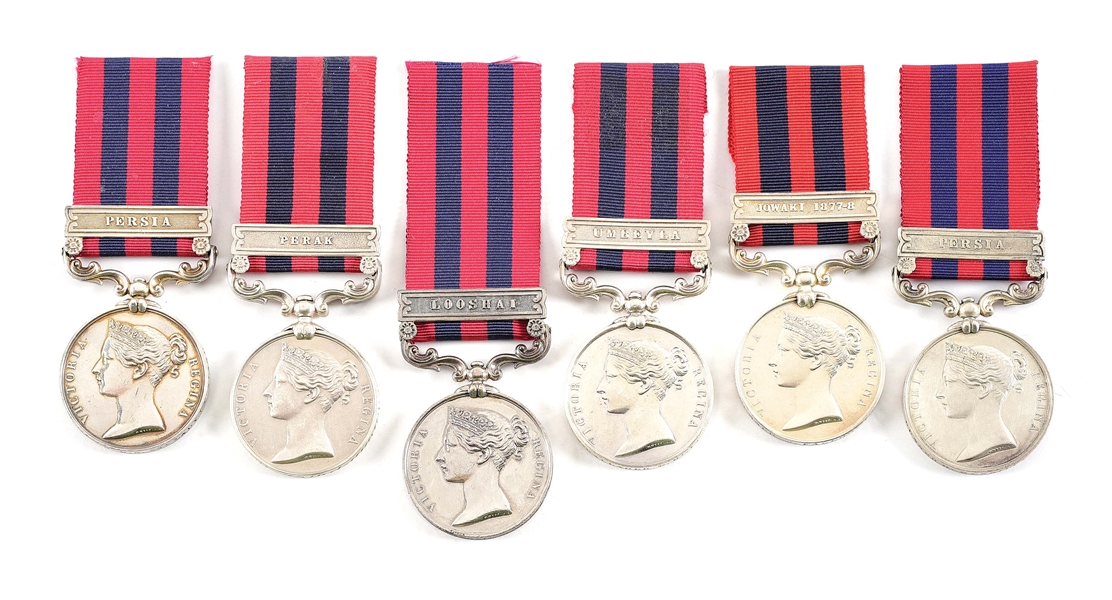 LOT OF 6: NAMED BRITISH INDIA GENERAL SERVICE MEDALS 1854-1895.