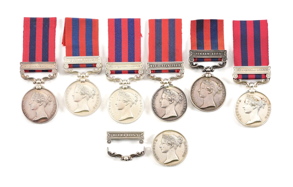 LOT OF 7: NAMED BRITISH INDIA GENERAL SERVICE MEDALS, 1854-1895.