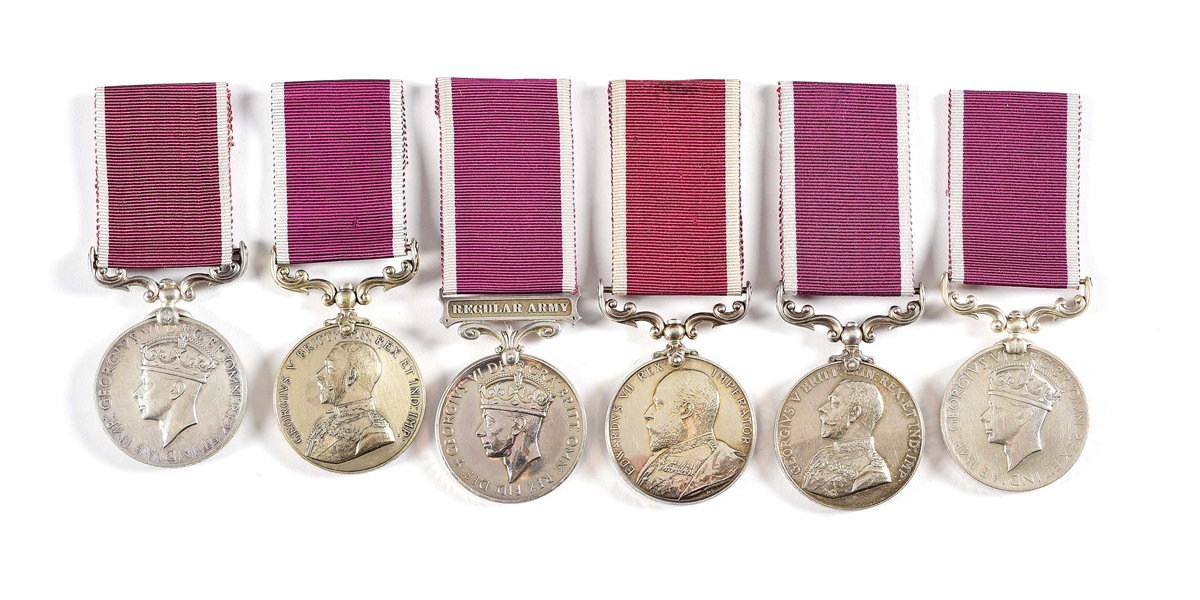 LOT OF 6: NAMED BRITISH LONG SERVICE AND GOOD CONDUCT MEDALS.