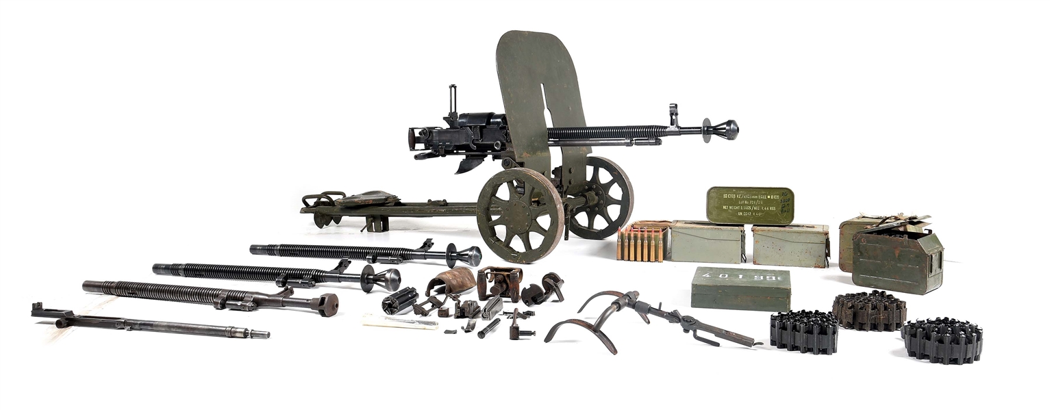 (N) EXCEPTIONAL VERY EARLY MANUFACTURED SOVIET WORLD WAR II "1939" DATE DHSK-38 HEAVY MACHINE GUN WITH CARRIAGE & PLETHORA OF ACCESSORIES (CURIO & RELIC).