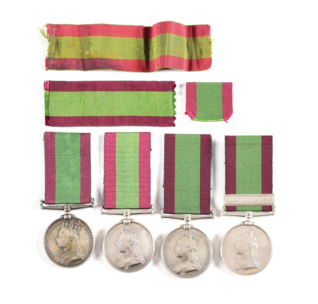 LOT OF 4: NAMED BRITISH AFGHANISTAN MEDALS WITH EXTRA RIBBON.