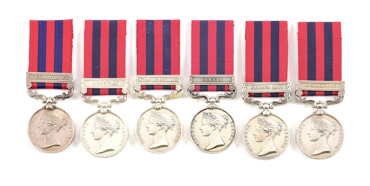 LOT OF 6: NAMED BRITISH INDIA GENERAL SERVICE MEDALS 1854-1895.