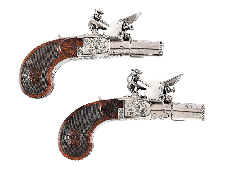 (A) A PAIR OF FRENCH MUFF PISTOLS BY ALLEVIN, SIMILAR TO PISTOLS PRODUCED AT VERSAILLES IN THE STYLE OF BOUTET.