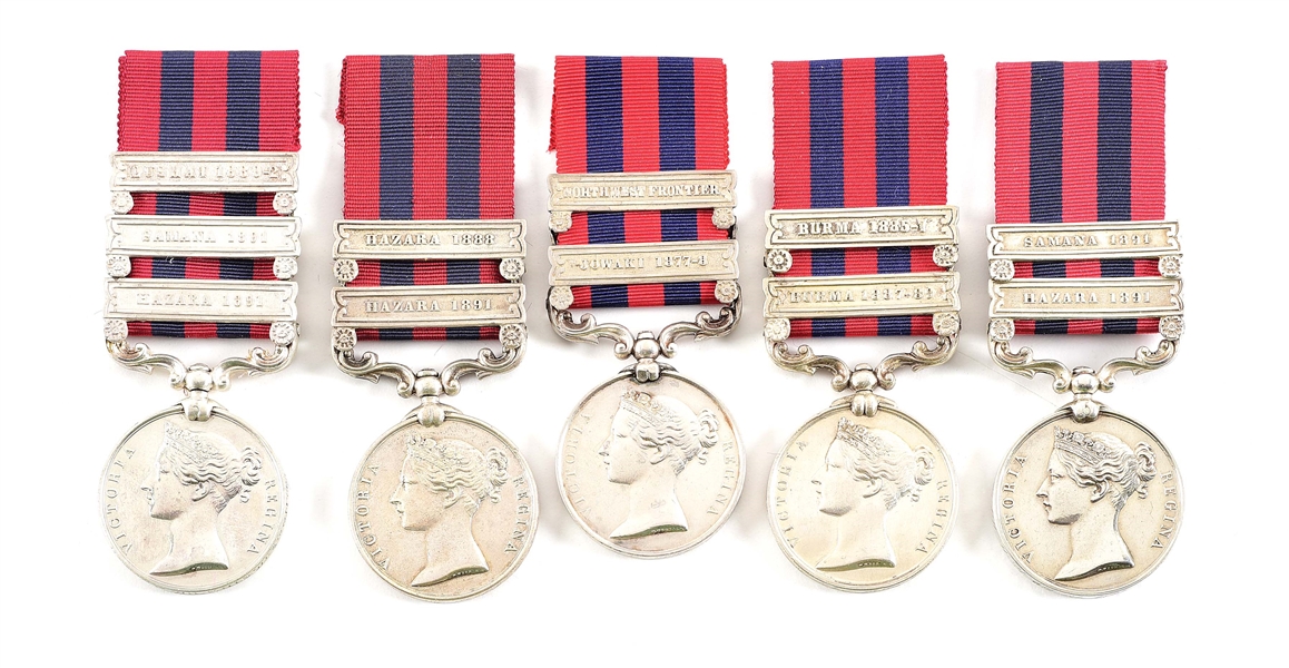 LOT OF 5: BRITISH INDIA GENERAL SERVICE MEDALS.