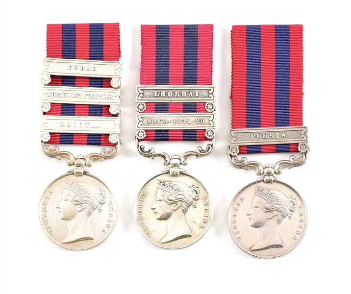 LOT OF 3: NAMED BRITISH INDIA GENERAL SERVICE MEDALS.
