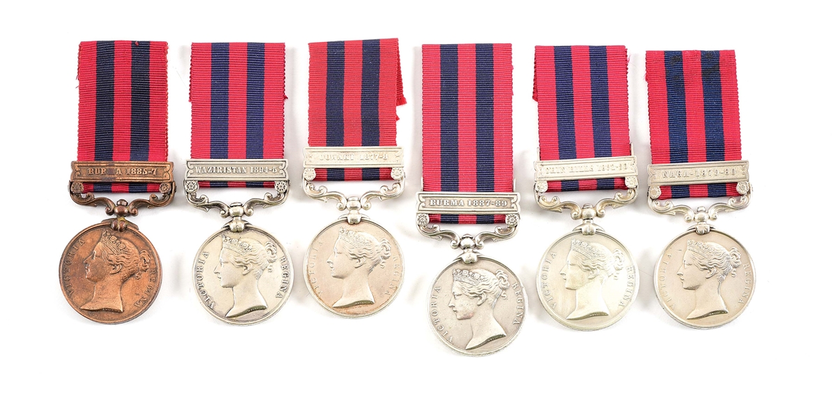 LOT OF 6: NAMED BRITISH INDIA GENERAL SERVICE MEDALS.